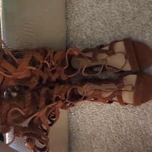 Medium brown faux suede gladiator sandals